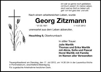 Traueranzeige von Georg Zitzmann von Hersbrucker Zeitung